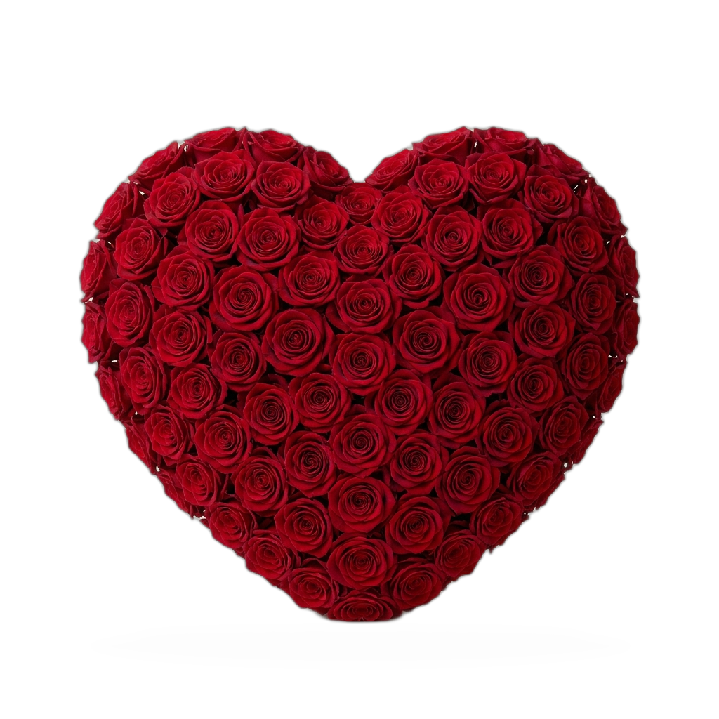 Love & Romance deep velvet red roses heart arrangement