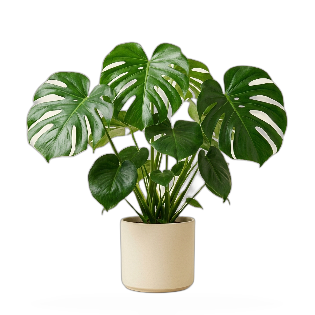 Welcome potted monstera houseplant in ceramic planter