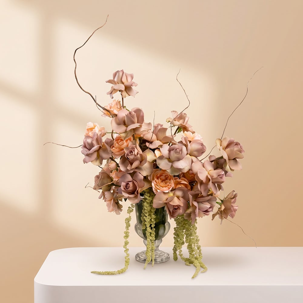 Elegant Roses & Spray Rose Vase Arrangement with Cascading Amaranthus