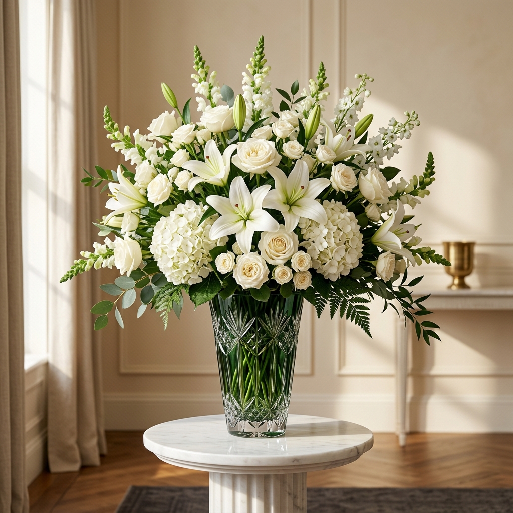 Beautiful Green Crystal Vase With Flowers