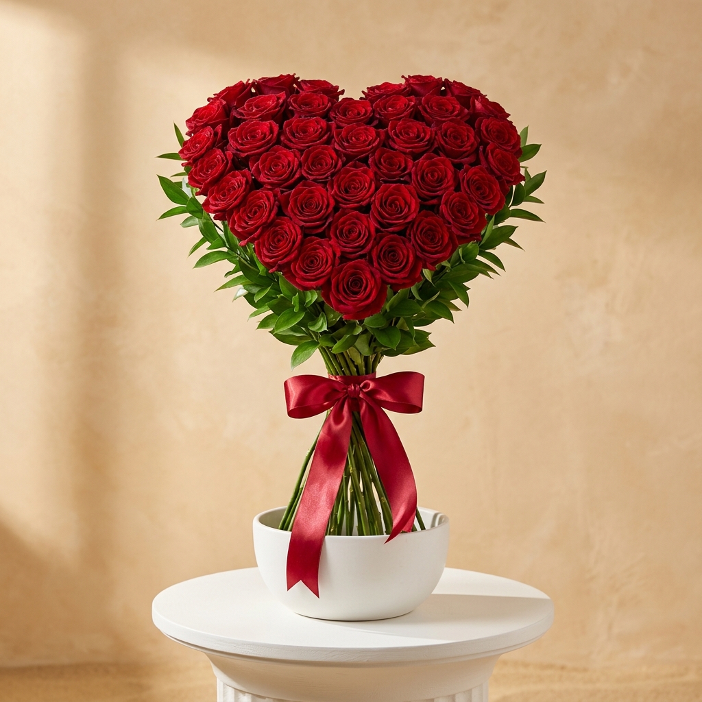 “My Love” Red Roses & Italian Ruscus